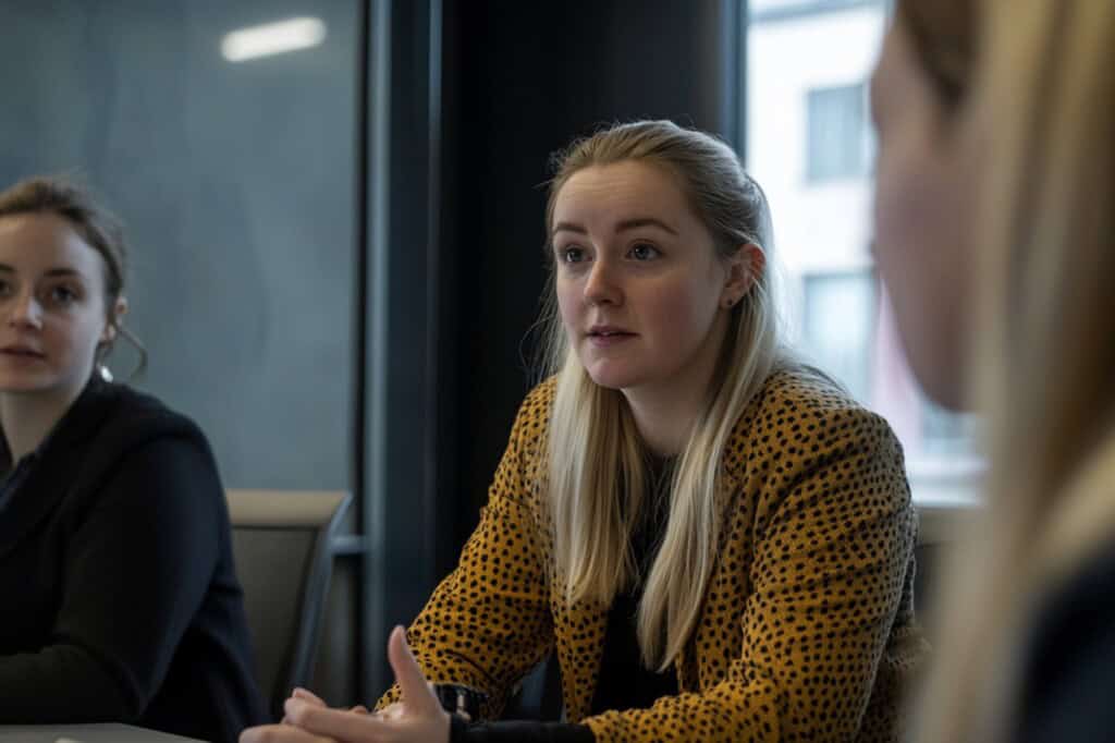 Cropped image of a team meeting to address employees' questions about the office move